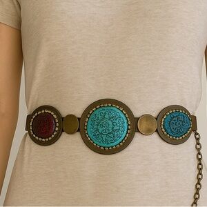 Chico’s Conch Medallions of Red, Turquoise, Blue, Adjustable Chain S/M